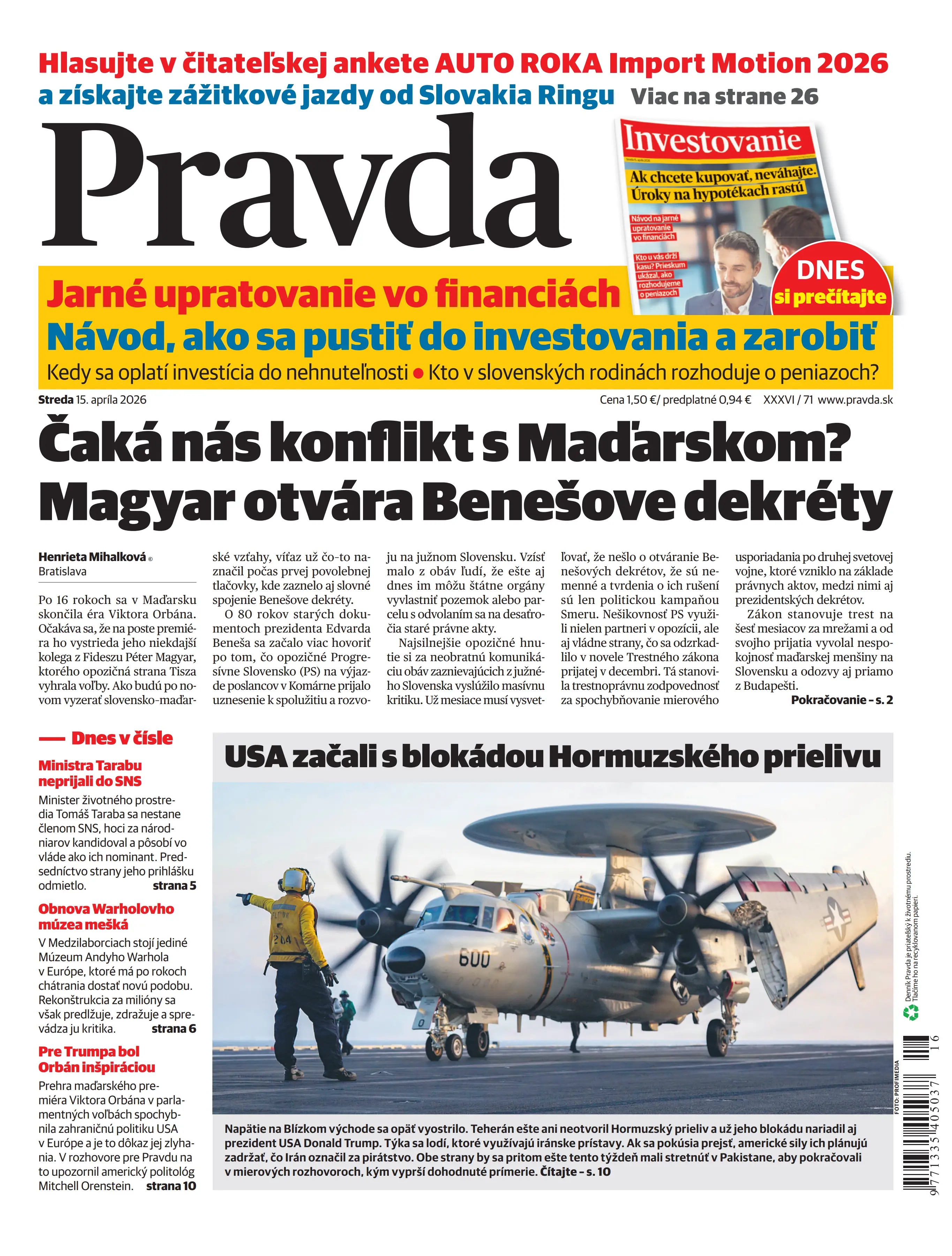 Pravda zo dňa 15.4.2026