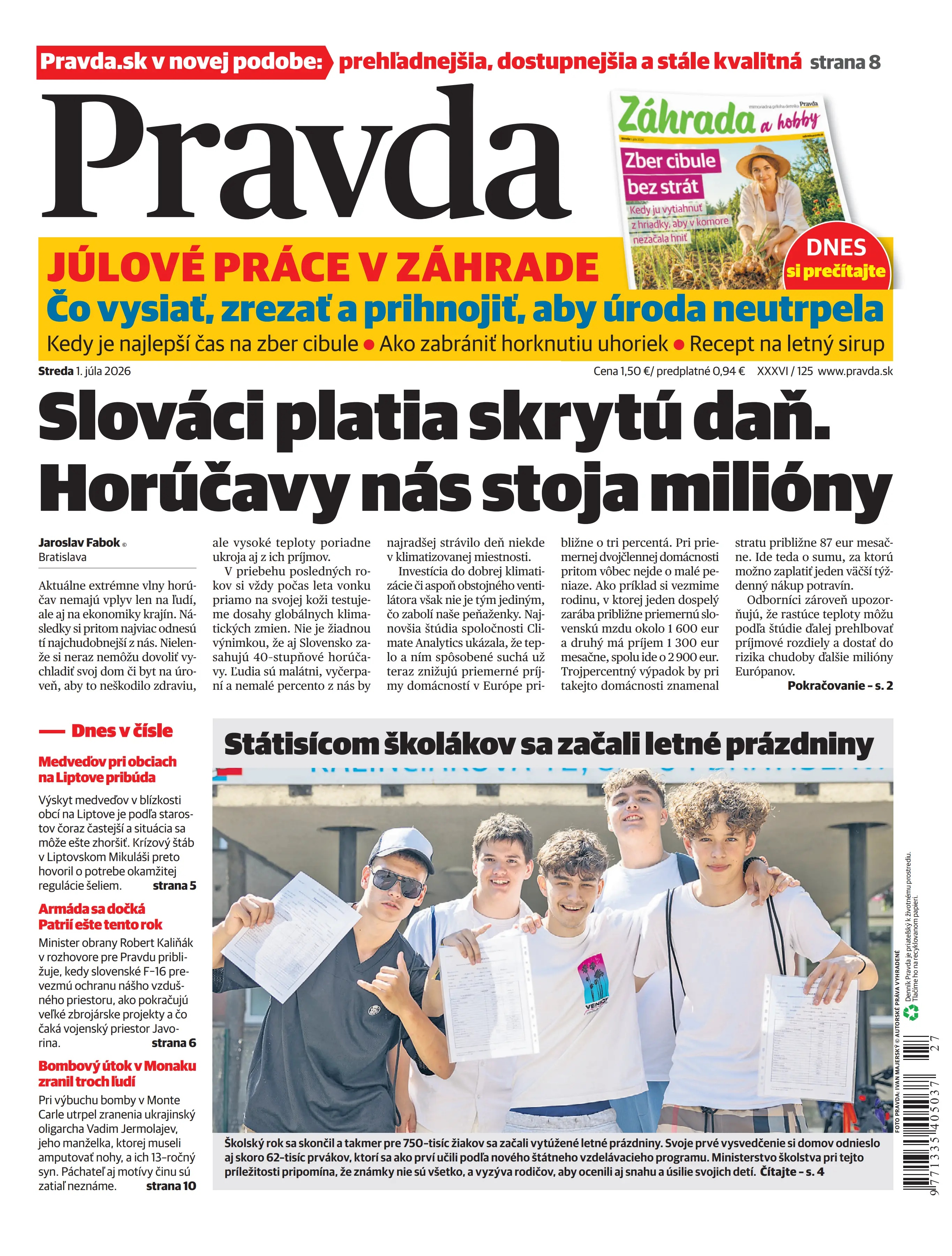 Vydanie Pravdy, náhľad obálky denníka