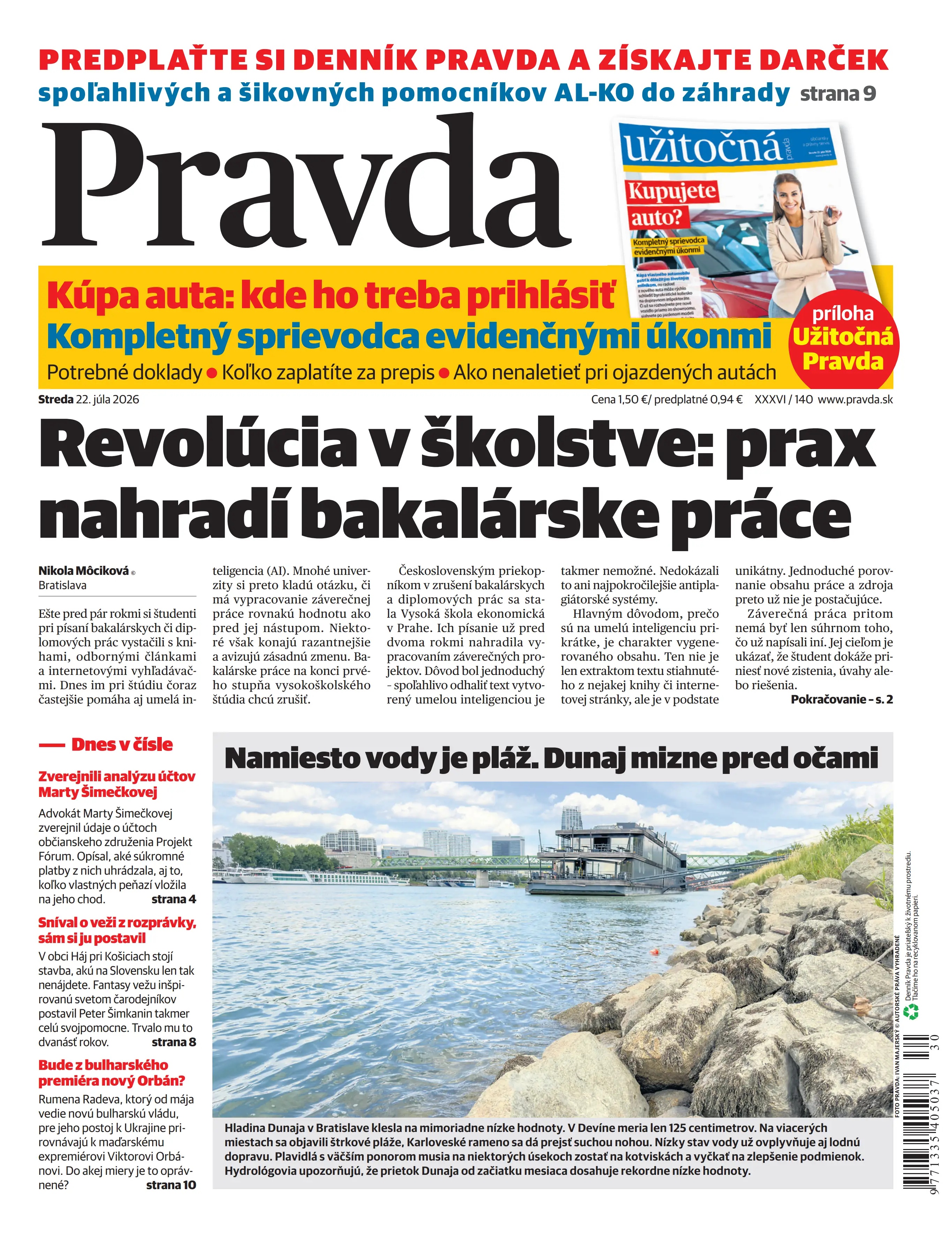 Vydanie Pravdy, náhľad obálky denníka